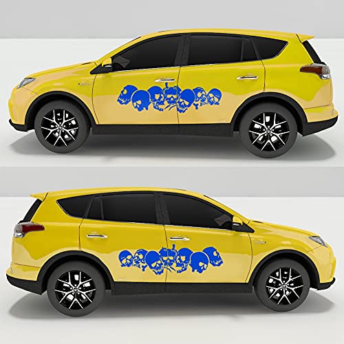 Image of Skull Pattern Auto Side Body Decals Sticker Skull Row Graphics Car Racing Sport Decoration Sticker Self Adhesive Vinyl Sticker 59.06'' x 15.75'', Blue