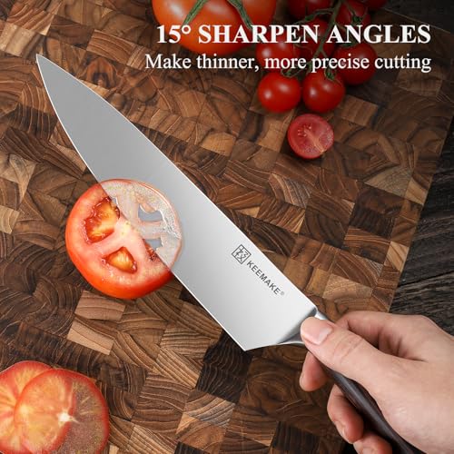 KEEMAKE Profi Kochmesser 20 cm - Extrem Scharfes Küchenmesser aus Edelstahl mit Ergonomischem...