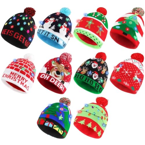 Blowata 10 PCS Light Up Christmas Knit Beanie Hat,...