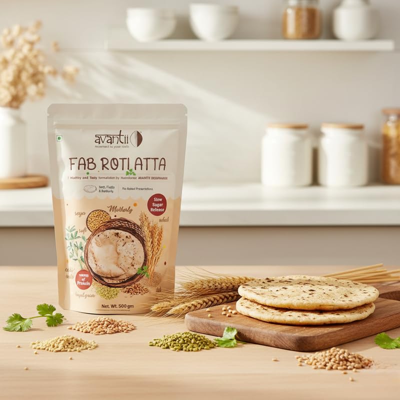Image of Avantii Diabetic Fab Roti Atta | Soft Fluffy Rotis | High In Protein and Fiber | Flour | Breakfast | Instant Mix | Healthy Breakfast | 100% Natural Ingredients Each - 500g Pack of 2