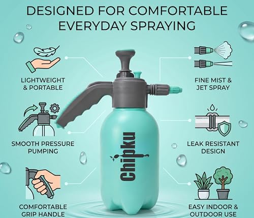 Image of Chipku 2L Pressure Spray | Hand Pump Garden Sprayer with Adjustable Nozzle | Multipurpose Water Sprayer for Gardening, Sanitizing, Car & Bike Wash, Home Cleaning & Plant Care Spray Bottle