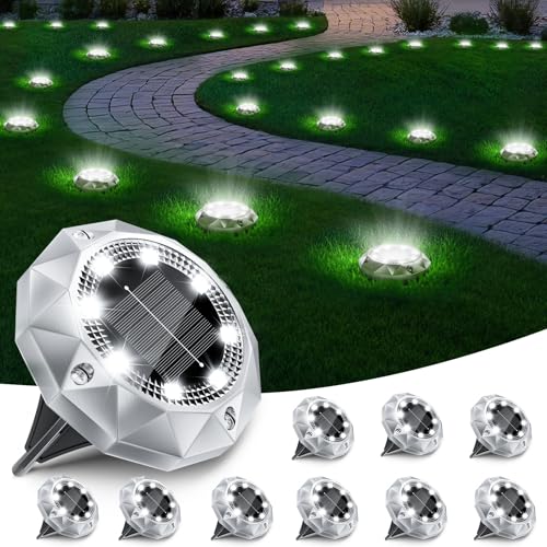 FIFlying Solar Bodenleuchten 10 Stück, 8 LED Wasserdichte Solar Gartenleuchten für Außen Solarleuchten Solarlampen für Garten Patio Rase Outdoor...