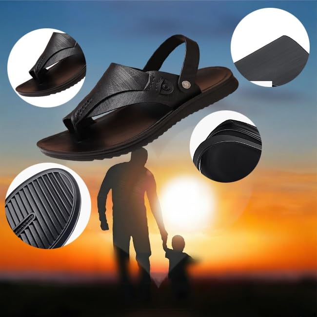 CLSQLXYJZC Men Leather Slip-On Fashion Split Toe Bunion Corrector Sandals with Arch Support, Father's Day Summer Beach Ring Toe Walking Orthopedic Flip Flops, for Big Toes Bent Toes and Pain Relief2