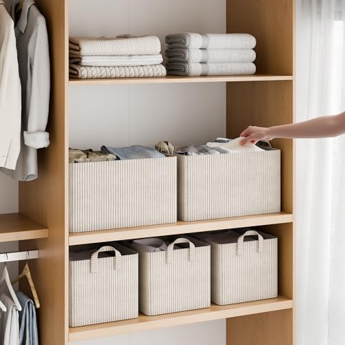 StorageWorks Fabric Storage Bins, Khaki and Beige Stripes, 2-Pack - Image 3