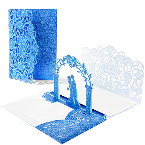 Vicloon Tarjeta de Felicitación Boda,Tarjeta de San Valentín con Sobre, Tarjeta Pop Up Boda, Felicitación de Boda Invitación, para Aniversario, Día de San Valentín, Cumpleaños(Azul Real)