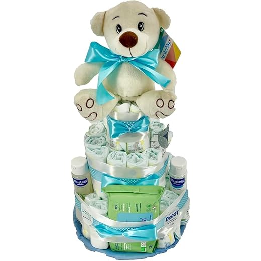 Tarta de pañales DODOT Mustela azul (Talla 2 (3-6 kg)) by MomentosGourmet Regalo para bebé muy práctico. Cesta Canastilla recién nacido. Diaper Cake