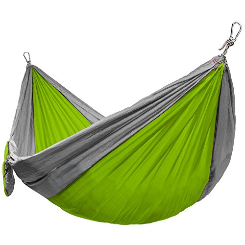 Grizzly Peak Single-Wide Camping Hammock, Lightweight and Portable Parachute Nylon (Grass & Stone)