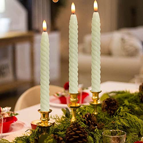 Image of Spiral Flameless Taper Candles with Remote Timer, Real Wax Battery Operated Taper Candles Flickering, LED Candlesticks with Realistic 3D Wick for Wedding Home Decor (Ivory, Set of 6)