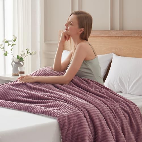 Electric Heated Blanket Twin Size, Soft and Cozy Thickened Flannel and Sherpa Electric Blanket for Bed, Automatic Safety System 6 Heating Levels & 10 Hours Auto-Off, 62"x84" Purple