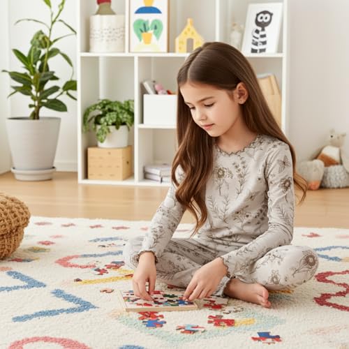 PATPAT Kids Pajama Set,Snug Fit Pjs with Soft Tencel Lyocell Wool Blend, All-Season Comfort, Ages 2-12 Years2