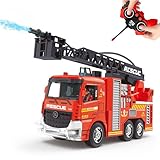 MQDMINI Remote Control Fire Truck Toy - Fireman Fire Truck with Jet Pump and Lights, Red Toy for 3 Year Old Boys, Girls and Toddlers