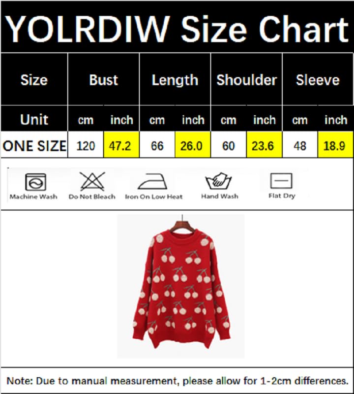 Image of yolrdiw Girls Cute Cherry Embroidery Sweater Crewneck Long Sleeves Valentine's Day Knit Pullover