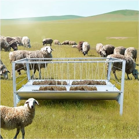 Hay Rack for Goat, Pasture Feeder, Heavy-Duty Metal 2 in 1 Hay Rack & Grain Feeder, 5-Feet Long, 80 Gallon Capacity Livestock Trough, for Cattle and Sheep Horses on Farms (Alloy Steel) Cover