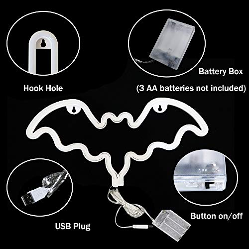 Image of LED Neon Bat Signs Halloween Decor, Purple Bat Shape Neon Lights Night Battery Operated Desk Table Lamp for Bedroom, Bar, Wall, Halloween Decor-Bat(Purple)