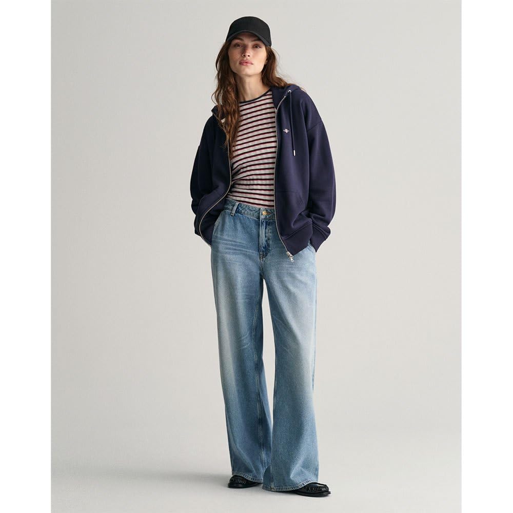 GANT Damska bluza z kapturem Shield Zip, niebieski (Evening Blue), L