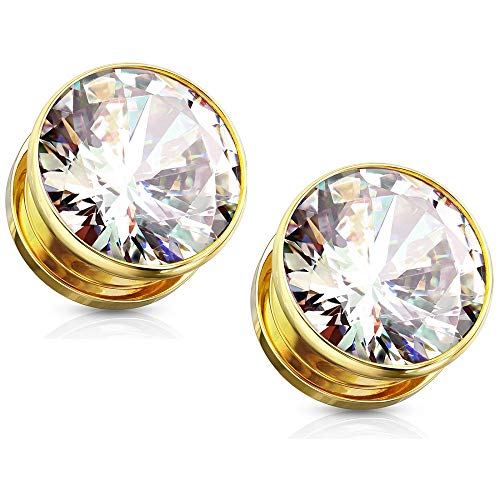 Pierced Owl - Stainless Steel Bezel Set Clear Gem Screw Fit Plug Gauges, Sold As Pair