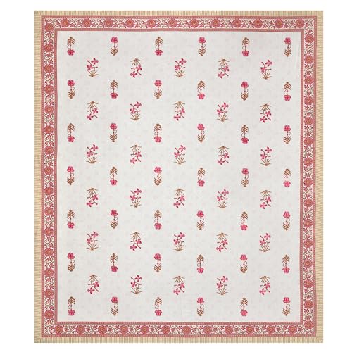 Image of BLOCKS OF INDIA Hand Block Printed 200 TC Cotton King Size Bedsheet (Pink Peach Flower)