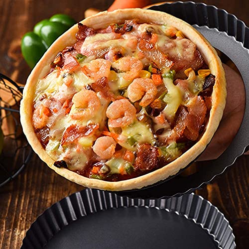 Quiche Pan, 22cm Flan Tins with Loose Base, Non-Stick Tart Tin, Flan Case Tin Removable Loose Bottom, Round Deep Tart Tins for Baking, Pie, Flan, Dish, Quiche - Image 6