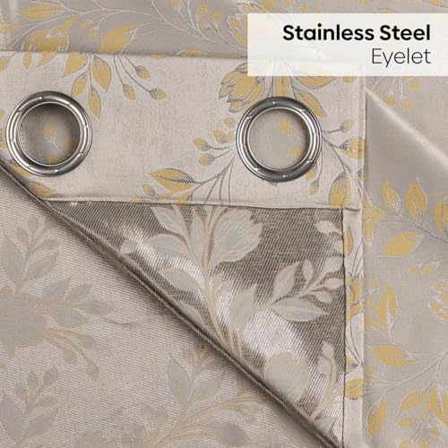 Image of haus & kinder Jacquard Door Curtains 7 Feet Long Pack of 2 Door Curtains, 7 Feet Curtains for Door (Leaf Meadow, Lemon 130x213 CM)