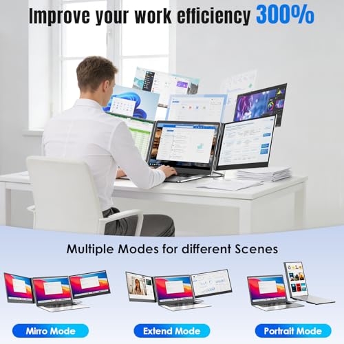 Image of Laptop Screen Extender 15.6 inch, 1080P FHD Triple Portable Monitor for Laptops 13-17.3 inch, Ultra-Slim Dual Monitor Extender for Windows /Mac /Chrome /Dex, USB-C /HDMI Plug and Play