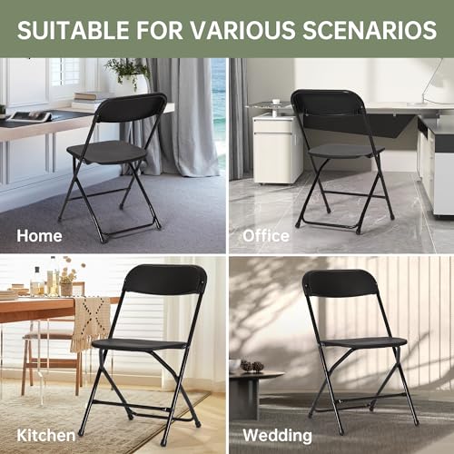 10 PCS Plastic Folding Chair, Portable Commercial Chair, 450 LB Capacity Premium Plastic Folding Chairs, Folding Chair for Wedding Party Outdoor Indoor, Stackable Folding Chairs Black - Image 6