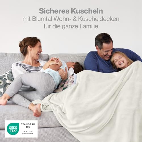 Blumtal Kuscheldecke flauschig - Oeko-TEX zertifizierte Fleecedecke 150x200 cm - Wohndecke 150x200 cm - Decke als Couch Wohn- & Kuscheldecke - Decke für Couch/Fleecedecken Creme