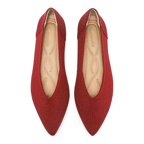 Image of Semwiss Women's Ballet Flats Comfortable Work Dressy Pointed Toe Shoes | Office-ready Comfort: Breathable Knit, Soft Memory Foam, Slip-on Lightweight, Foldable Flats for Business Casual & Formal