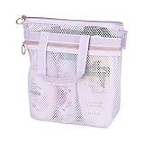 Jinmoioy メッシュバッグ スパバッグ 温泉バッグ 通気 速乾 収納 軽量 ビーチバック 収納袋 手提げカバン 収納力 折り畳み可能 温泉 サウナ スパ お風呂 銭湯 トラベルポーチ (ホワイト)