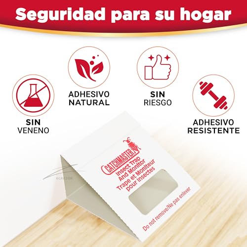 Trampa adhesiva Catchmaster 100i destacando su seguridad, sin veneno y adhesivo resistente