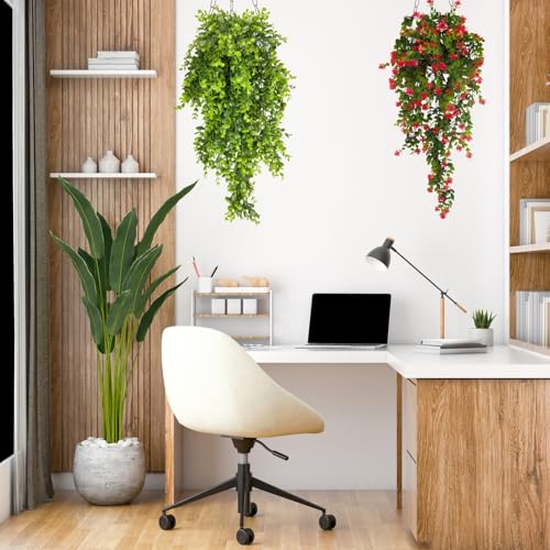 Image of Tdas Artificial Hanging Plants Leaves Eucalyptus Ivy Garlands Plant Greenery Vine Creeper Home Decor Door Wall Balcony Decoration Party Festival - 1 Pcs (Red)