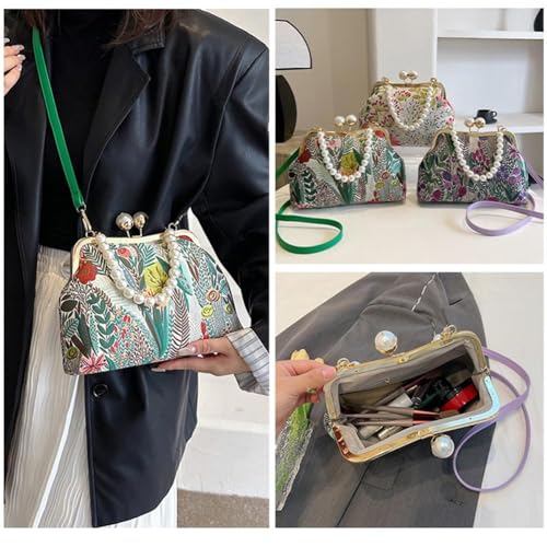 Vintage Embroidered Flower Handbag,Shoulder Chain Messenger Clutch,Chinese Style Embroidery Crossbody Bag Evening Bag (Pink)4