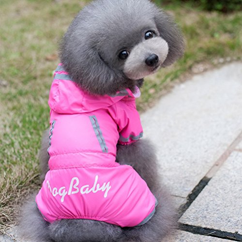 zunea hundemantel Kleine Hunde Regenmantel mit Kapuze wasserdicht Regenjacke Mesh gefüttert Puppy Zupfbürste reinwear Hund Pet Regen Gear/Anzug Jacke Jumpsuit Kleidung Rosa L