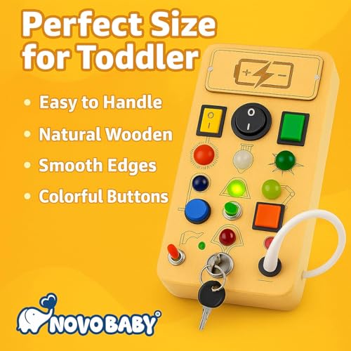 Image of Novo Baby Persnolized Busy Board for Toddlers | Montessori Toy with Switches, Buttons & Activities | Portable Wooden Busy House | Educational Toy for Baby Boys & Girls Age 2 3