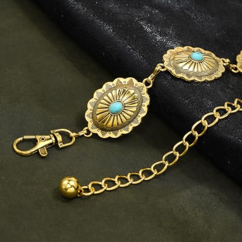 Western Belt for Women - Turquoise Chain Metal Concho Cowgirl Belt for Country Concert Outfit3
