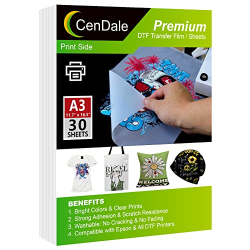 Cendale Dtf Transfer Film - A3 (11.7" X 16.5") 30 Sheets Double-Sided Matte Clear Pretreat Sheets- Pet Heat Transfer Paper For Dyi Direct Print On T-Shirts Textile #TOP2