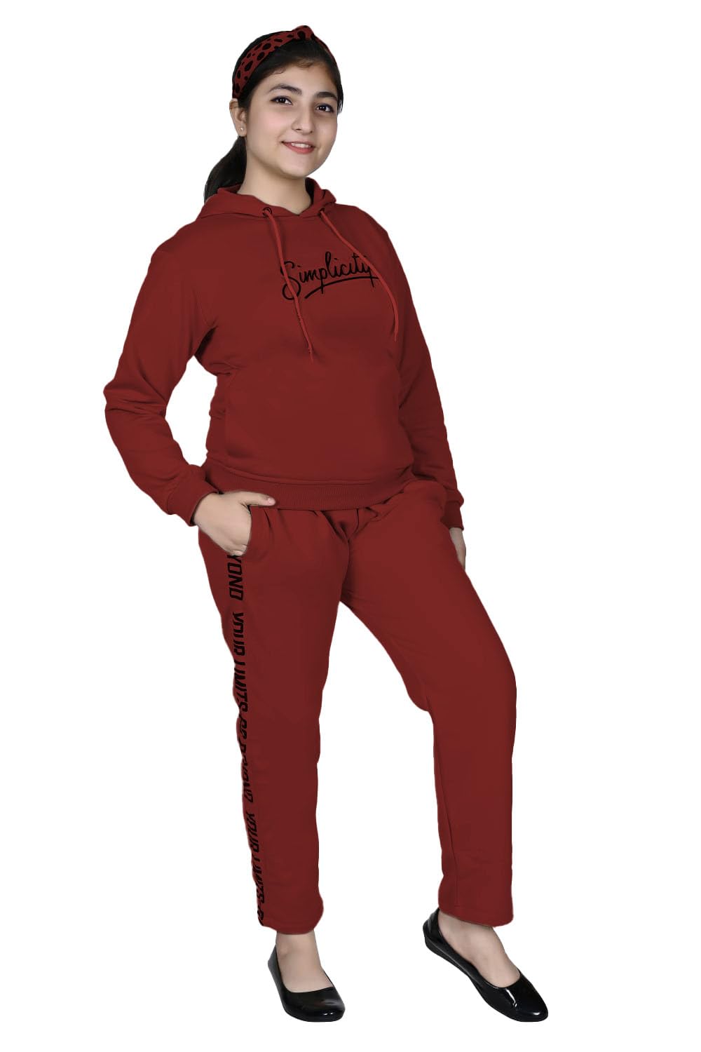ORIEX THE ORIGINAL FASHION Girls/Women Printed full sleeves hooded Tracksuit-112 Maroon 12-13 Years 1