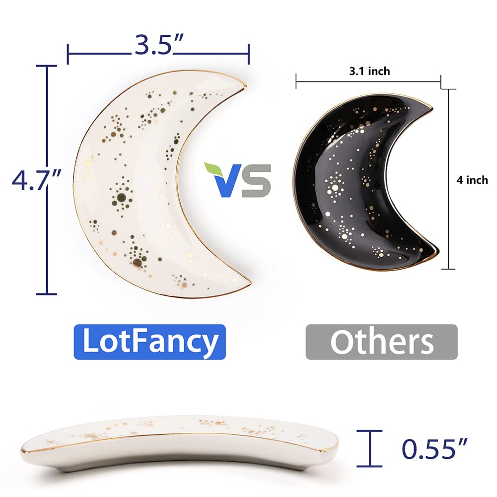 LotFancy Jewelry Tray, 2Pcs Decorative Moon Trinket Tray for Rings Earrings Necklaces Bracelet Keys, Ceramic Ring Holder Dish Room Decor Aesthetic, Wedding Engagement Gift, White and Black