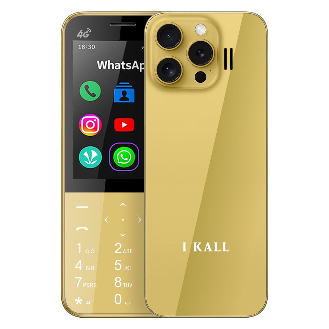 IKALL I1 Pro – 4G Android Keypad Mobile with 2.8″ Touch Screen, 2GB RAM, 16GB Storage, WiFi, 4G SIM Support, 3000mAh Battery, Preloaded Wht’sAp, FB, Utube, Insta & More (Starry Gold)