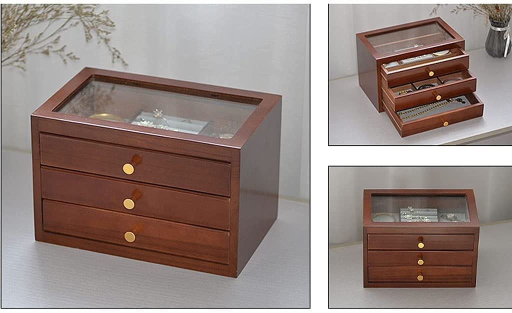 XBTGS Caja para reloj, organizador de relojes, joyero, aretes, collares, caja de almacenamiento para escritorio, caja de almacenamiento de madera maciza, caja de almacenamiento de vidrio, cajas de