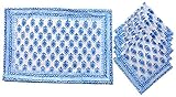 Rastogi Handicrafts Hand Block 100% Cotton Indian Style Theme Dining Table Mats and Napkins Set of 6