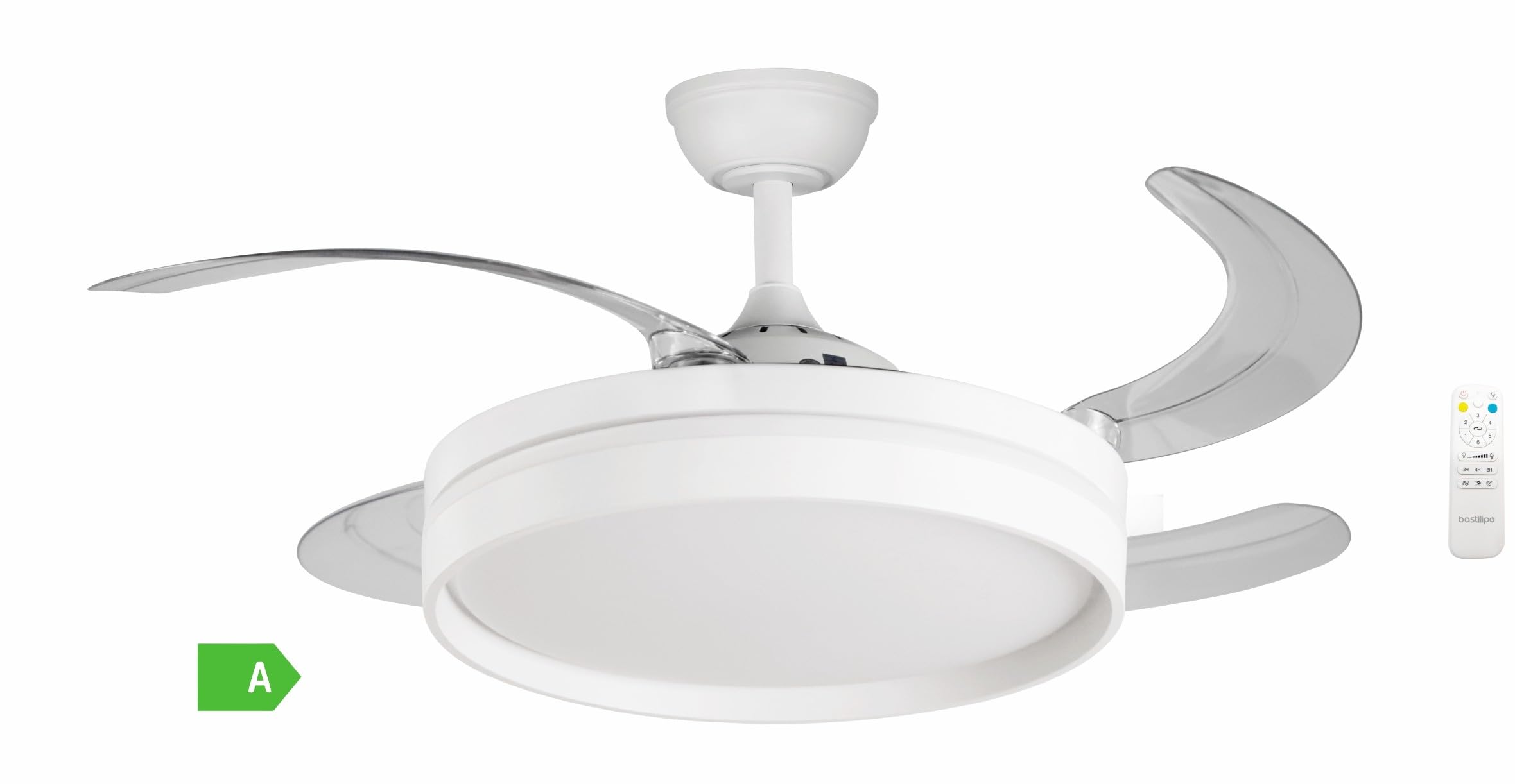 Bastilipo - Ventilatore da soffitto con pale retrattili, motore DC 40 W, telecomando, luce LED 3 colori 36 W, modello FALESIA