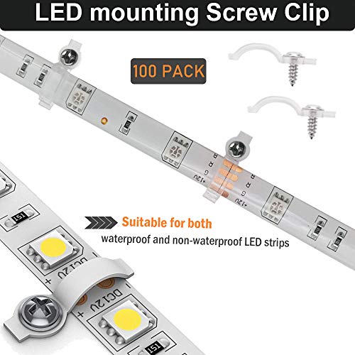 Image of 100Pack Mounting Fixing Clips with Screw, and 50Pack Self-Adhesive LED Strip Brackets Holder for 10mm Width LED Strip Light