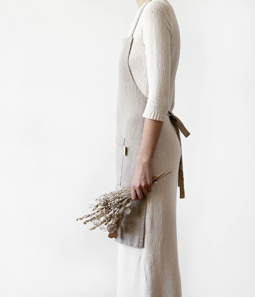 My Linen Home | lniany fartuch | 100% sprany len | fartuch damski | fartuch kuchenny z dwoma kieszeniami | fartuch do grillowania | regulowany rozmiar | lniany fartuch, naturalny