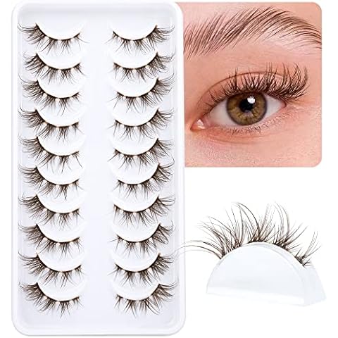 Brown Lashes Anime Eyelashes Natural Look Wispy Fake Eyelashes Manga Clear Band Cluster Eye Lashes Individual DIY False Eyelashes Pestañas Postizas 10 Pairs ALICROWN Cover