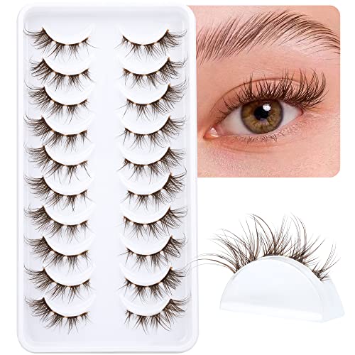 Alicrown Hair 3-009B Brown Lashes Anime Eyelashes Natural Look Wispy Fake Eyelashes Manga Clear Band Cluster Eye Lashes Individual Diy False Eyelashes Pestañas Postizas 10 Pairs Alicrown cover