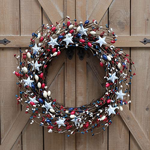 Gaudium 16Inch Patriotic Berry Wreath, 4Th Of July Summer Decor For The Front Door, Handcrafted Memorial Day Wreath Indoor & Outdoor,Independence Home With Metal Stars, White,Red, (Yy2109) #TOP3