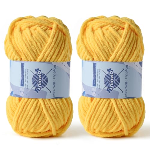 Image of 2 Pack Chunky Chenille Yarn for Crocheting, Baby Yarn for Crocheting Soft Blankets, Bulky Yarns for Crochet Amigurumi, 200g (148.7yds) Fluffy Velvet Yarns for Hand Knitting (2 Yellow)