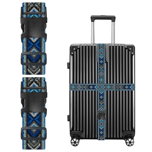 Image of Nuxovilar Luggage Straps Set for Suitcase 1.96x71in Polyester | Cargo Strap Travel Belt Security Buckle Band Cultural Trip Family Vacation Airport (Ethnic Geometric)