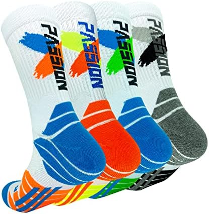 YQHMT Athletic Crew Socks Performance Thick Cushioned Sport Basketball Running Training Compression Socks for Men & Women 4 Pack