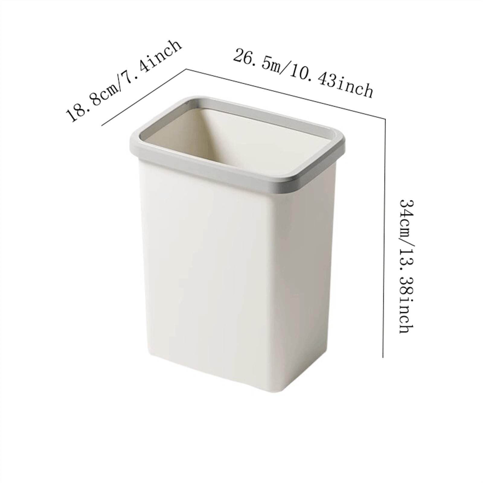 Poubelle Corbeille à papier carrée en plastique adaptée au salon, la chambre coucher, salle de bain avec anneau pression Blanc/gris/rose/beige(Beige)